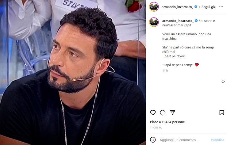 Il post di Armando su Instagram